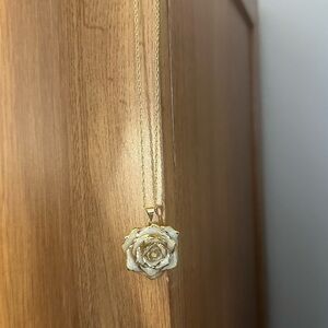 Elegant Gold and White Rose Pendant Necklace - 24K gold plated